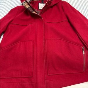 Women Red Wool Hooded Coat